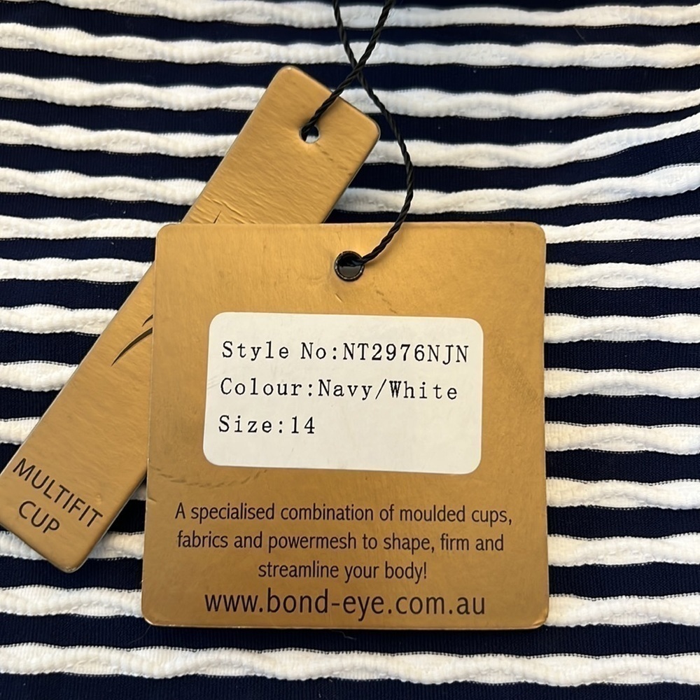 BOND EYE ONE PIECE SWIMSUIT Nip Tuck Shirred Maillot Stripe Size 10 NWT - Picture 7 of 10